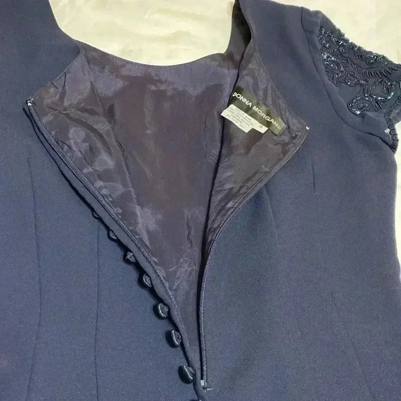 Donna Morgan Navy Blue Formal Embellished Short Sleeve Long Gown Dress Size 4. - Picture 5 of 16